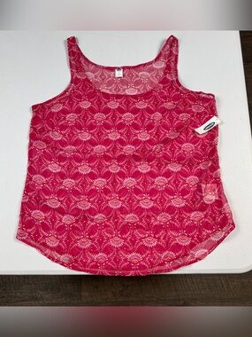 Old Navy Sheer Tank Top Womens L Large Pink Floral Print Layering Top NWT